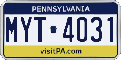 PA license plate MYT4031