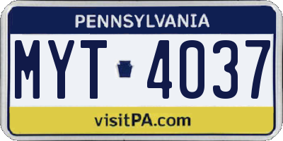 PA license plate MYT4037