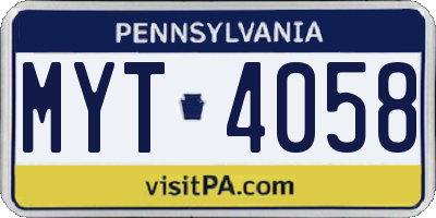 PA license plate MYT4058