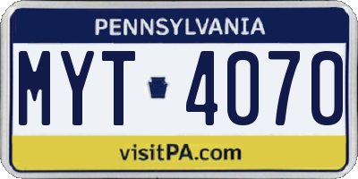 PA license plate MYT4070