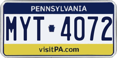 PA license plate MYT4072