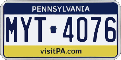PA license plate MYT4076