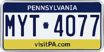 PA license plate MYT4077