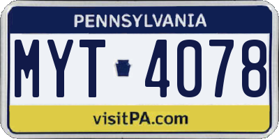 PA license plate MYT4078