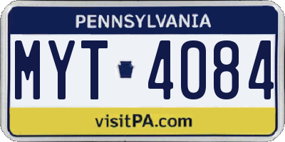 PA license plate MYT4084