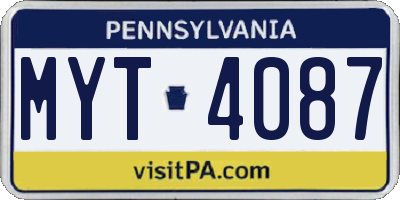 PA license plate MYT4087