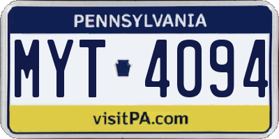 PA license plate MYT4094