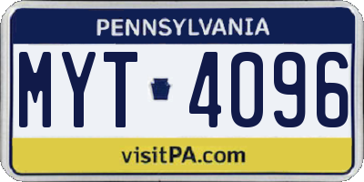 PA license plate MYT4096