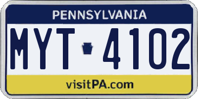 PA license plate MYT4102