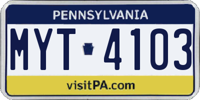 PA license plate MYT4103