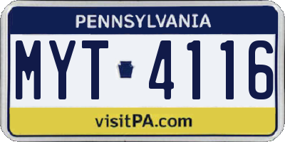 PA license plate MYT4116