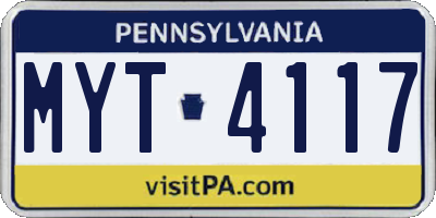 PA license plate MYT4117