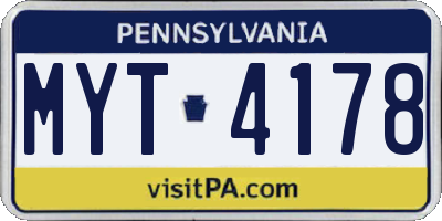 PA license plate MYT4178
