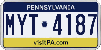 PA license plate MYT4187