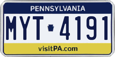 PA license plate MYT4191