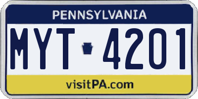 PA license plate MYT4201