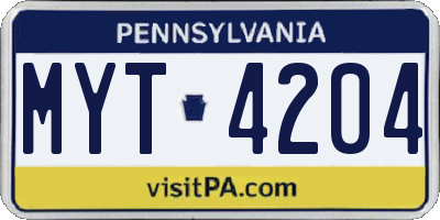 PA license plate MYT4204