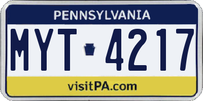PA license plate MYT4217