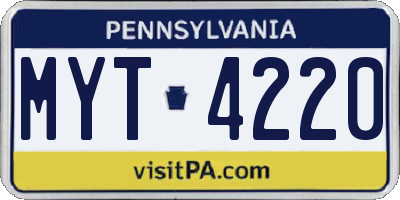 PA license plate MYT4220