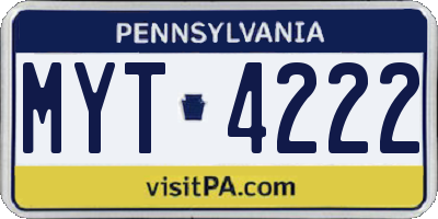 PA license plate MYT4222