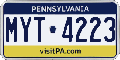 PA license plate MYT4223