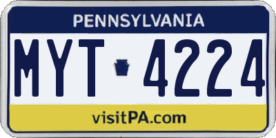 PA license plate MYT4224