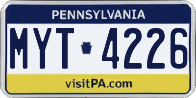 PA license plate MYT4226