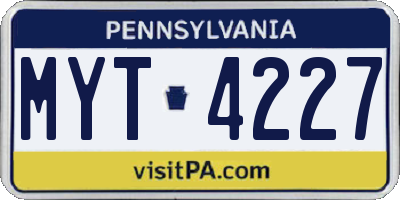PA license plate MYT4227