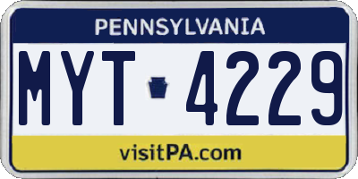 PA license plate MYT4229