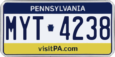 PA license plate MYT4238