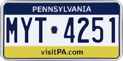 PA license plate MYT4251