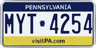 PA license plate MYT4254