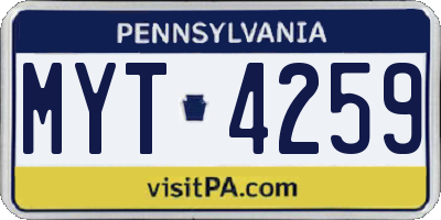 PA license plate MYT4259