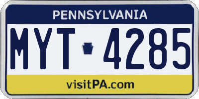 PA license plate MYT4285