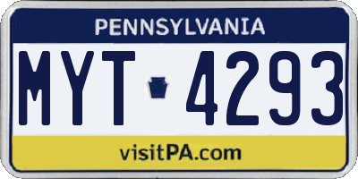 PA license plate MYT4293