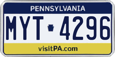 PA license plate MYT4296
