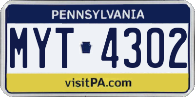 PA license plate MYT4302