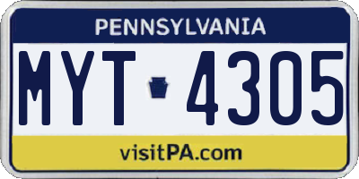 PA license plate MYT4305