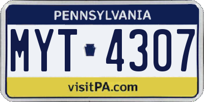 PA license plate MYT4307