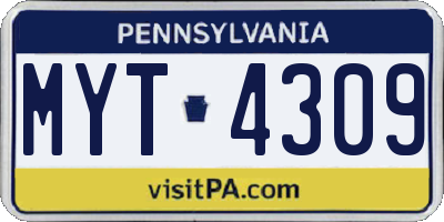 PA license plate MYT4309