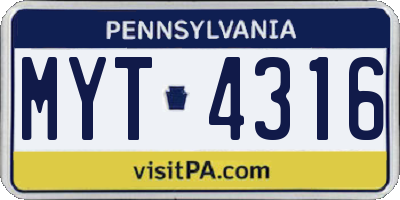 PA license plate MYT4316