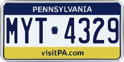 PA license plate MYT4329