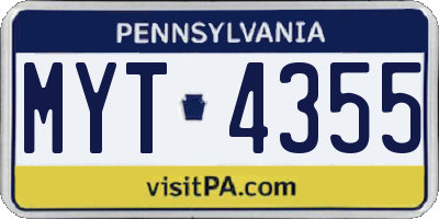 PA license plate MYT4355