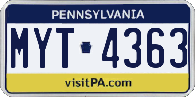 PA license plate MYT4363