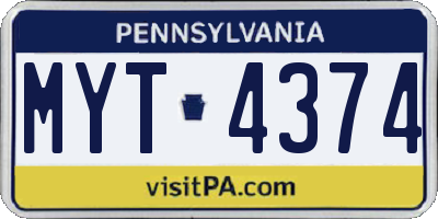 PA license plate MYT4374