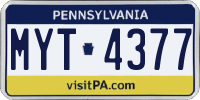 PA license plate MYT4377