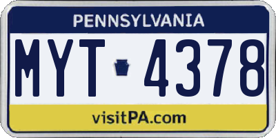 PA license plate MYT4378