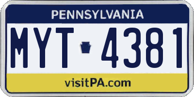 PA license plate MYT4381