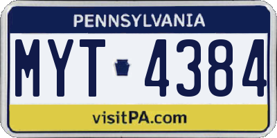 PA license plate MYT4384