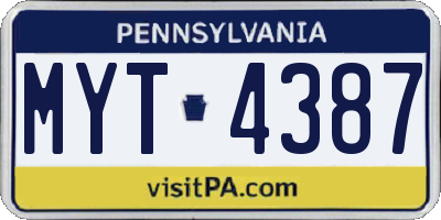 PA license plate MYT4387
